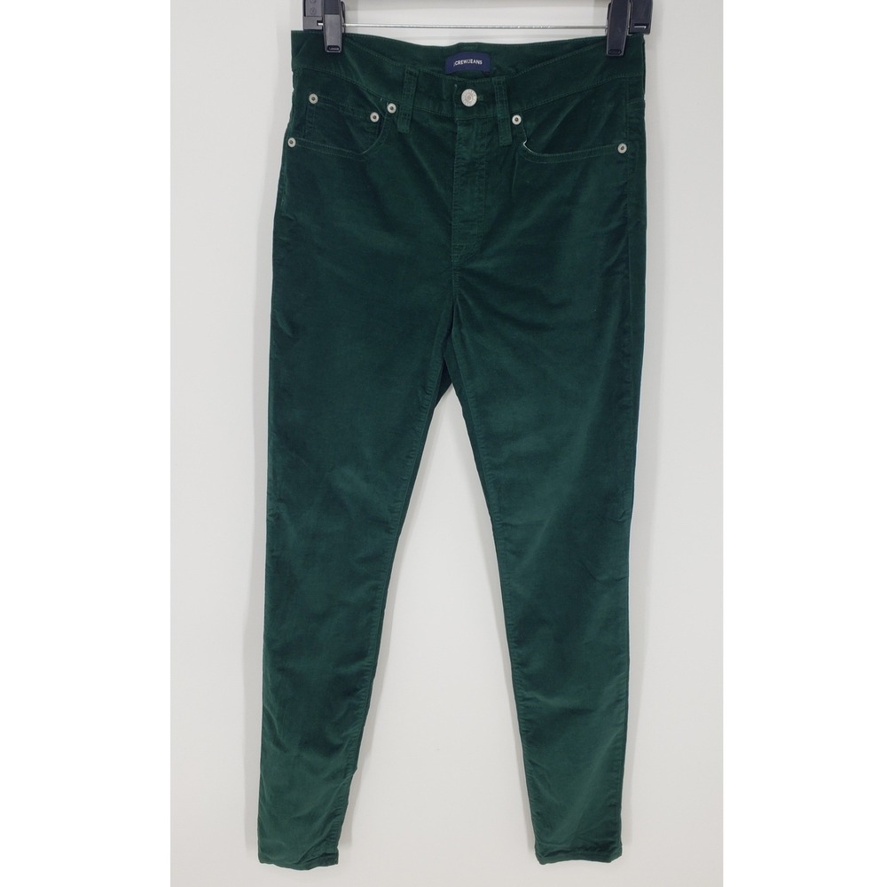 J. Crew Velvet Skinny Pants Womens Size 28T TALL Forest Green High Rise Stretch
